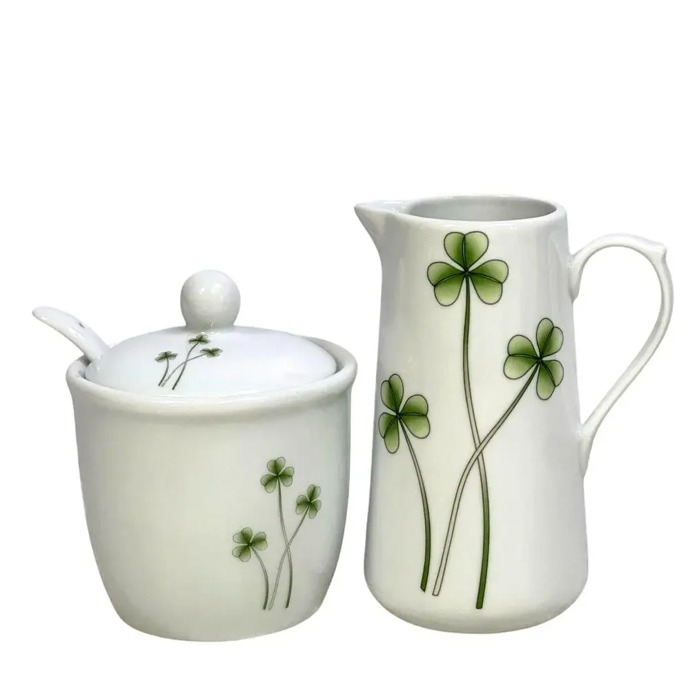 Marcus Notley Ireland Retired 2007 Shamrocks Porcelain Creamer/Sugar Bowl/Spoon